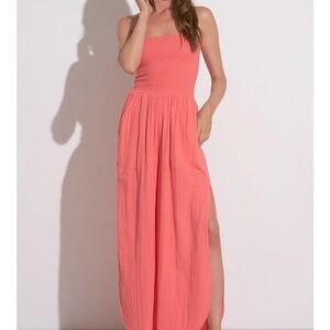 Elan Cotton Strapless Split Seam
Jumpsuit - Coral